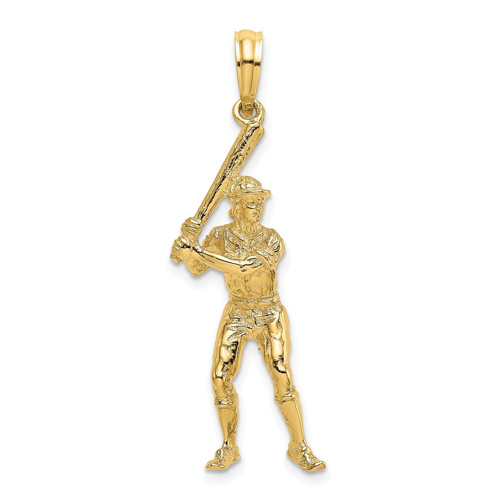 14K Gelbgold 3-D-Baseballspieler mit Schläger Charm