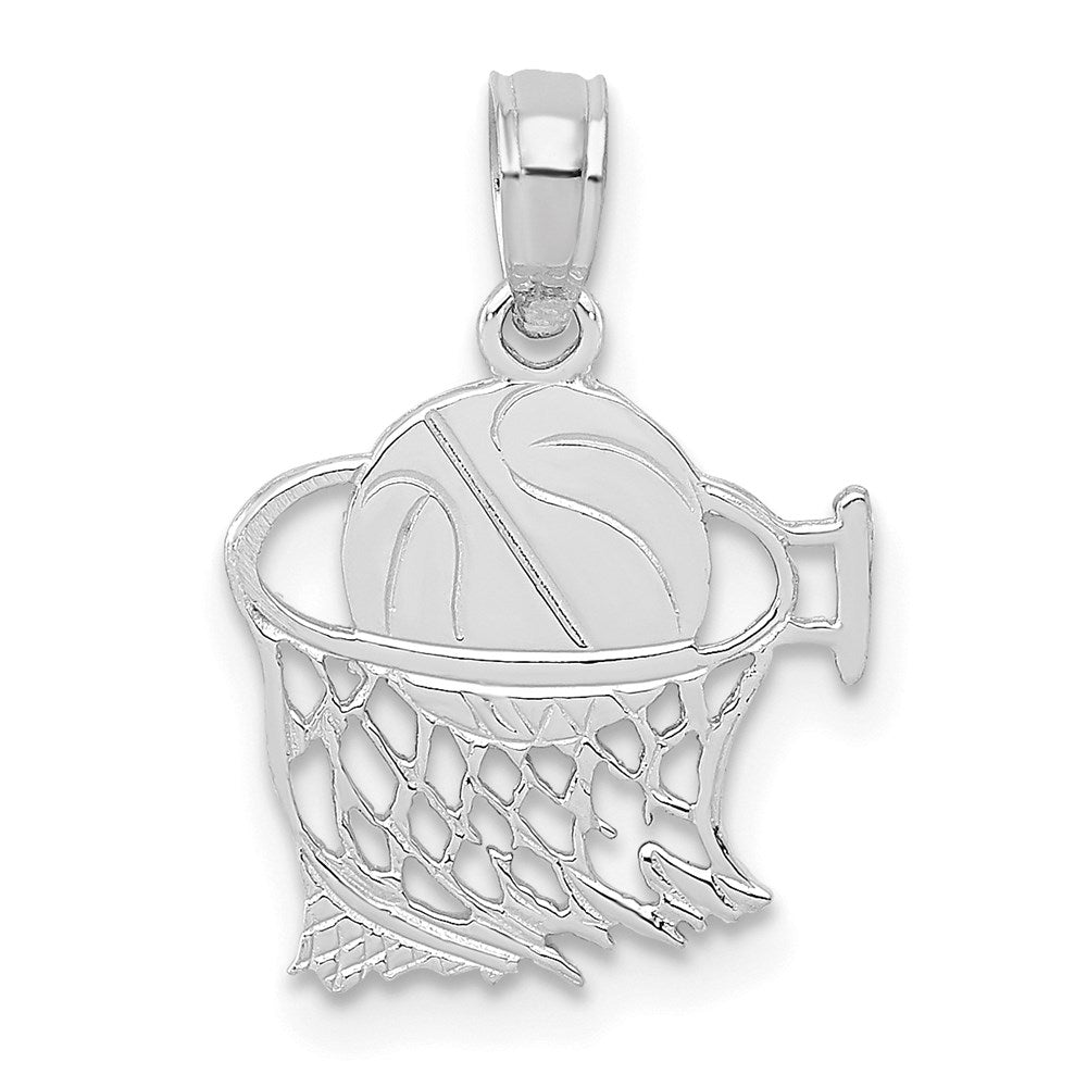 14K Weißgold Basketball in Net Anhänger