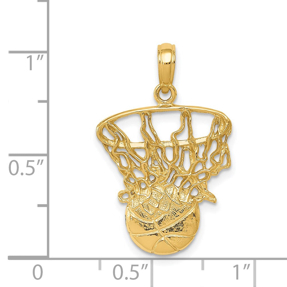 14K Gelbgold Anhänger „Basketball mit Netz und Schwung