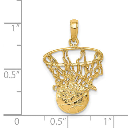 14K Gelbgold Anhänger „Basketball mit Netz und Schwung