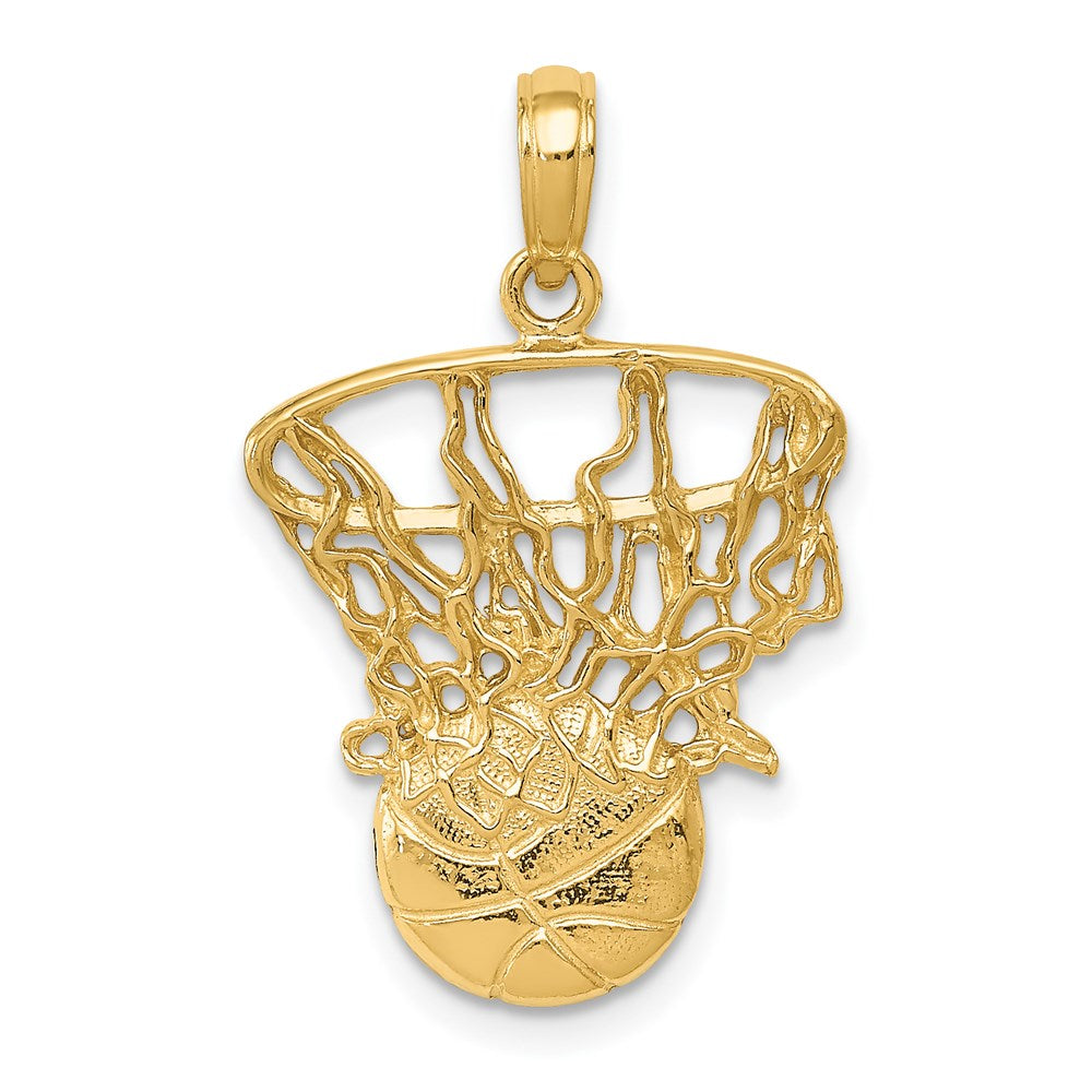 14K Gelbgold Anhänger „Basketball mit Netz und Schwung