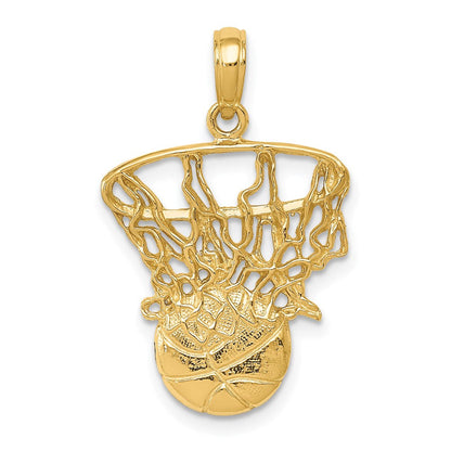 14K Gelbgold Anhänger „Basketball mit Netz und Schwung
