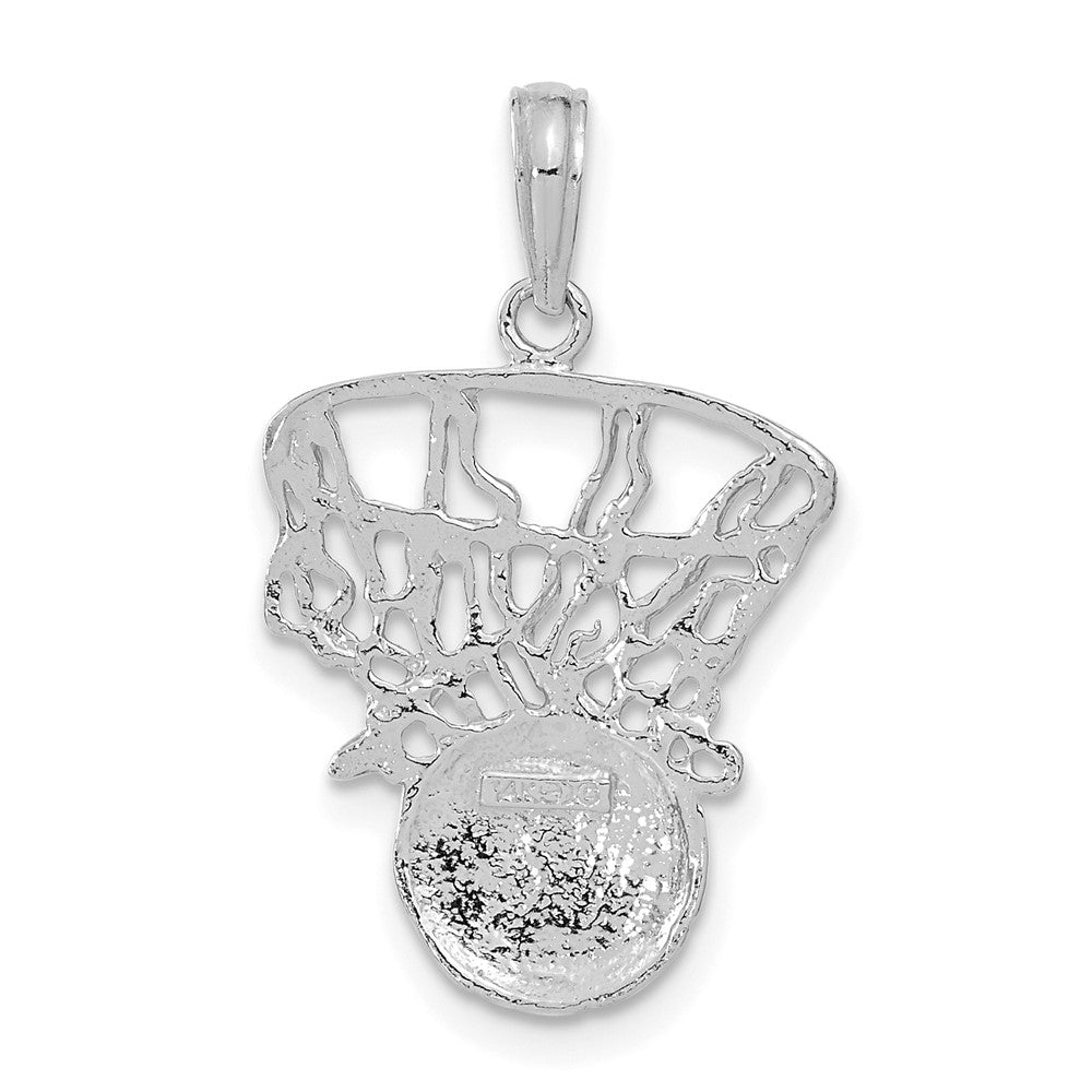 14K Weißgold Basketball- und Netz-Anhänger mit Schwung-Design