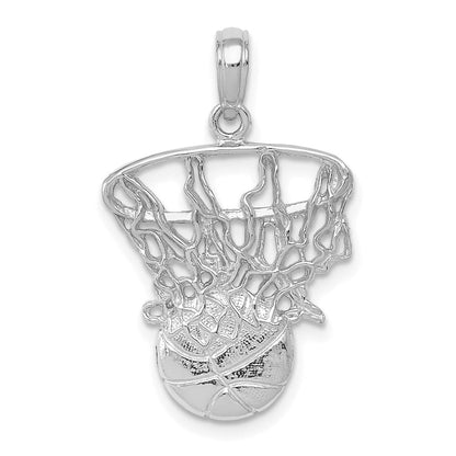 14K Weißgold Basketball- und Netz-Anhänger mit Schwung-Design