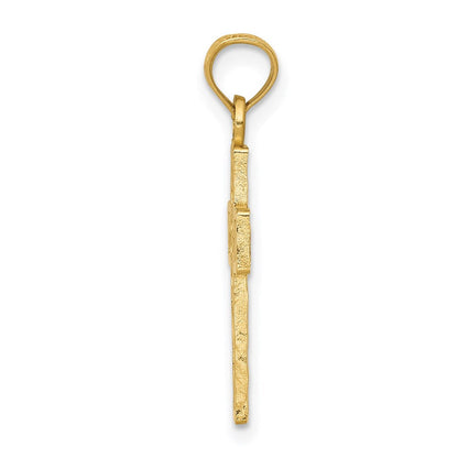 14K Gelbgold Diamantiert Filigran Kreuz Anhänger