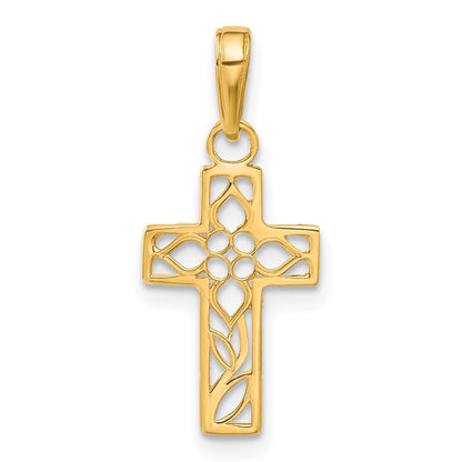 14K Gelbgold Diamantiert Filigran Kreuz Anhänger