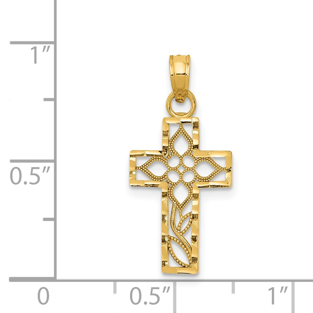 14K Gelbgold Diamantiert Filigran Kreuz Anhänger