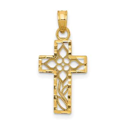 14K Gelbgold Diamantiert Filigran Kreuz Anhänger