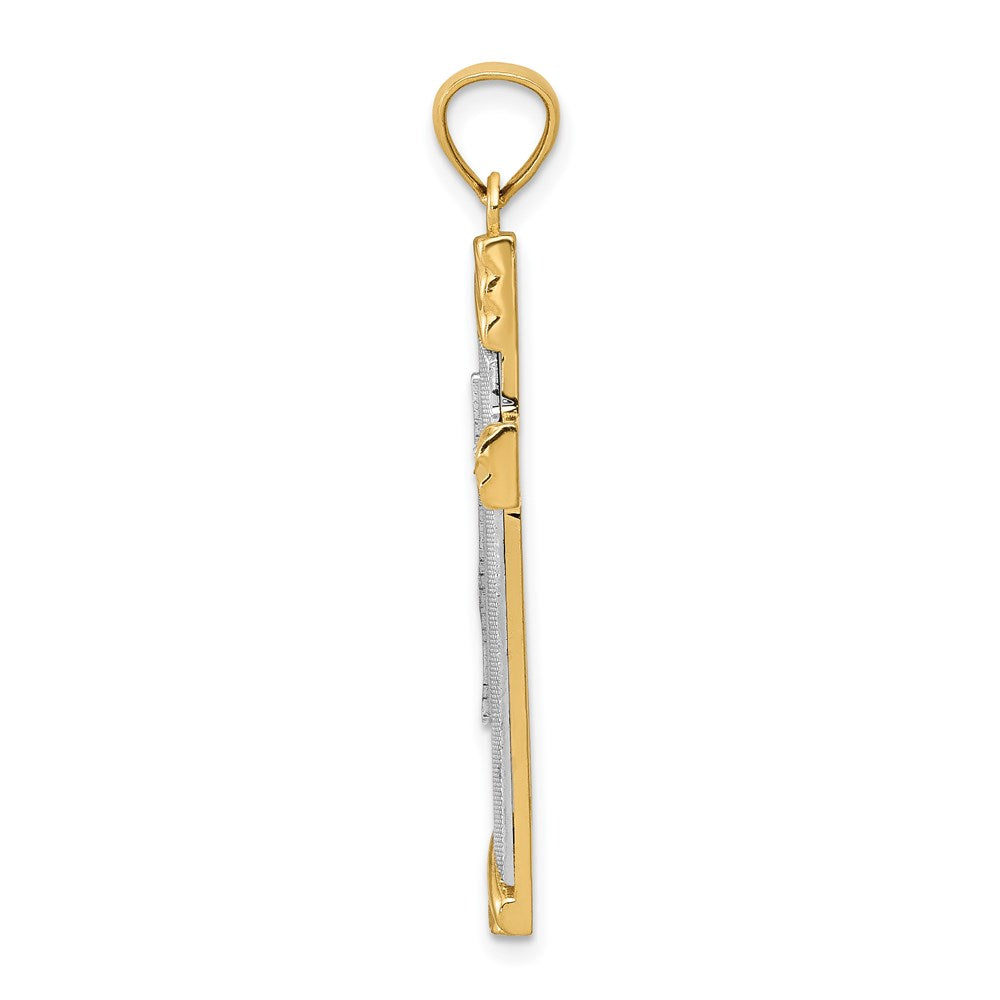 14K Bicolor Gold Diamantgeschliffener Kreuzanhänger