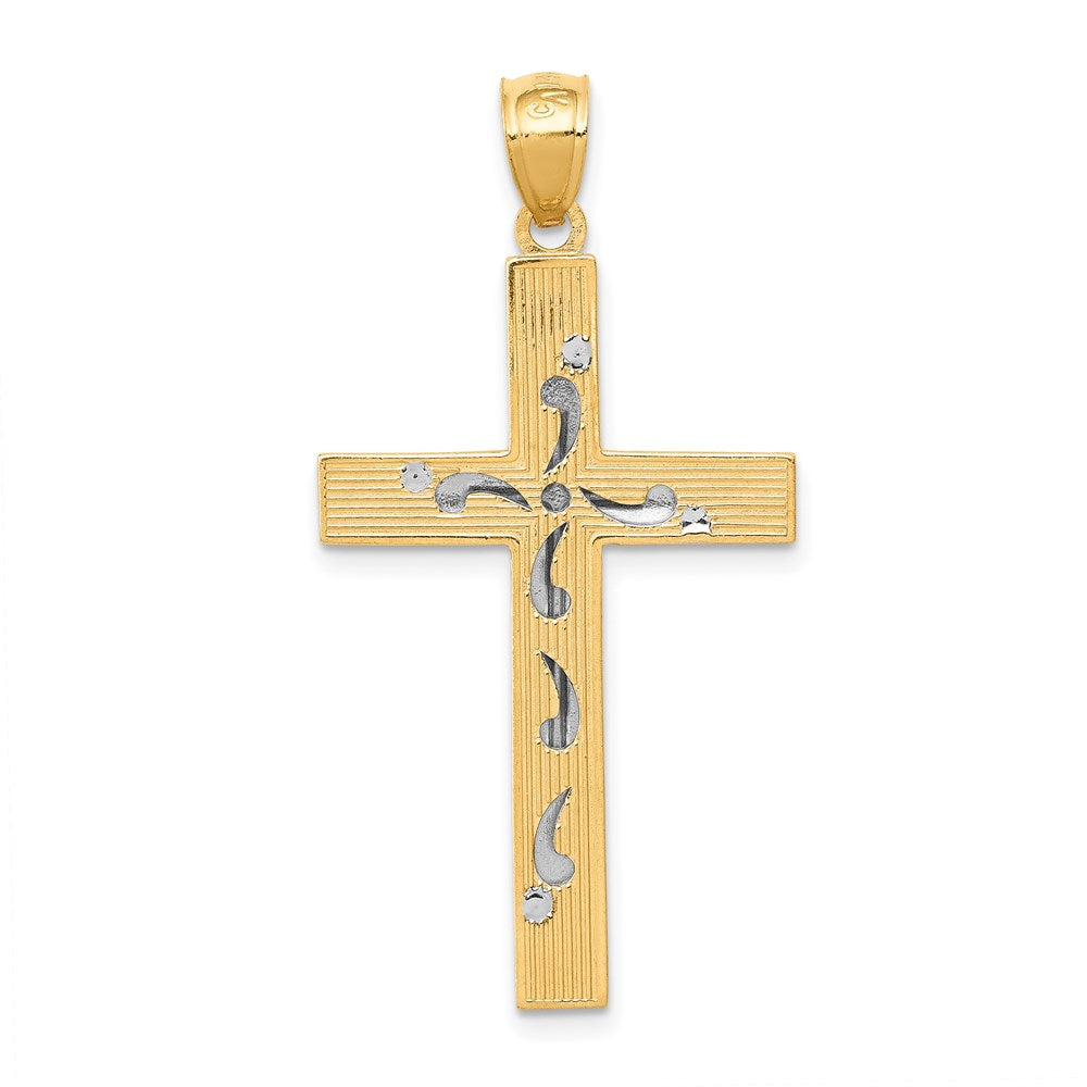 14K Bicolor Gold Diamantgeschliffener Kreuzanhänger
