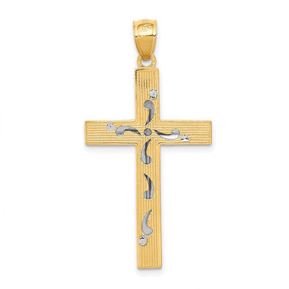 14K Bicolor Gold Diamantgeschliffener Kreuzanhänger