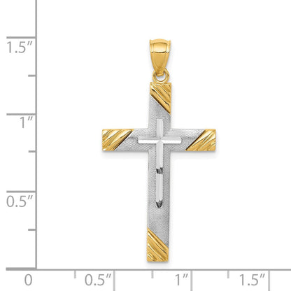 14K Bicolor Gold Diamantgeschliffener Kreuzanhänger