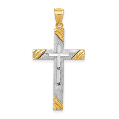 14K Bicolor Gold Diamantgeschliffener Kreuzanhänger