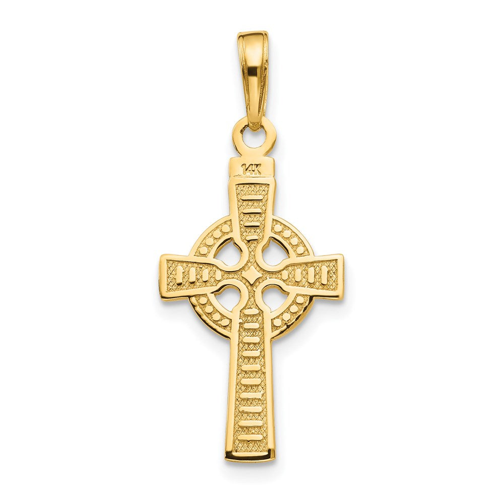 14K Gelbgold Wendbar God Is Liebe Keltisch Kreuz Anhänger