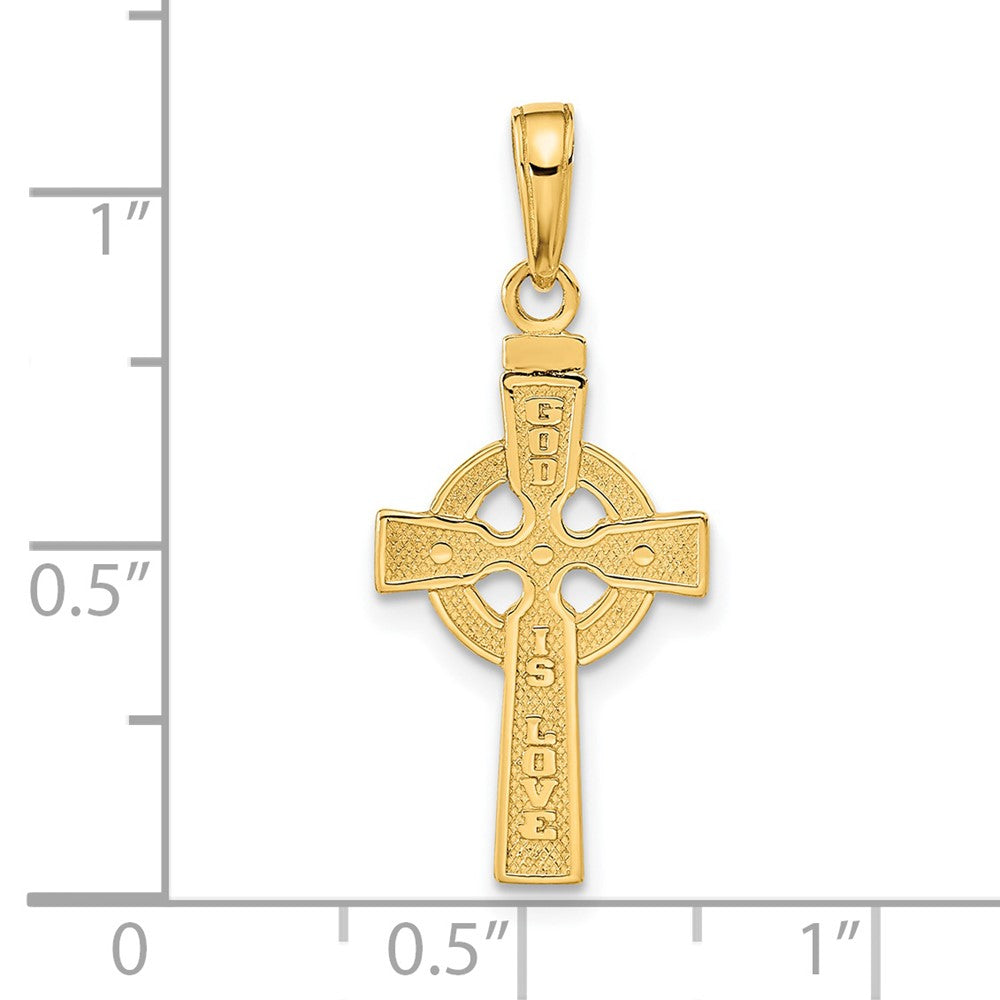 14K Gelbgold Wendbar God Is Liebe Keltisch Kreuz Anhänger