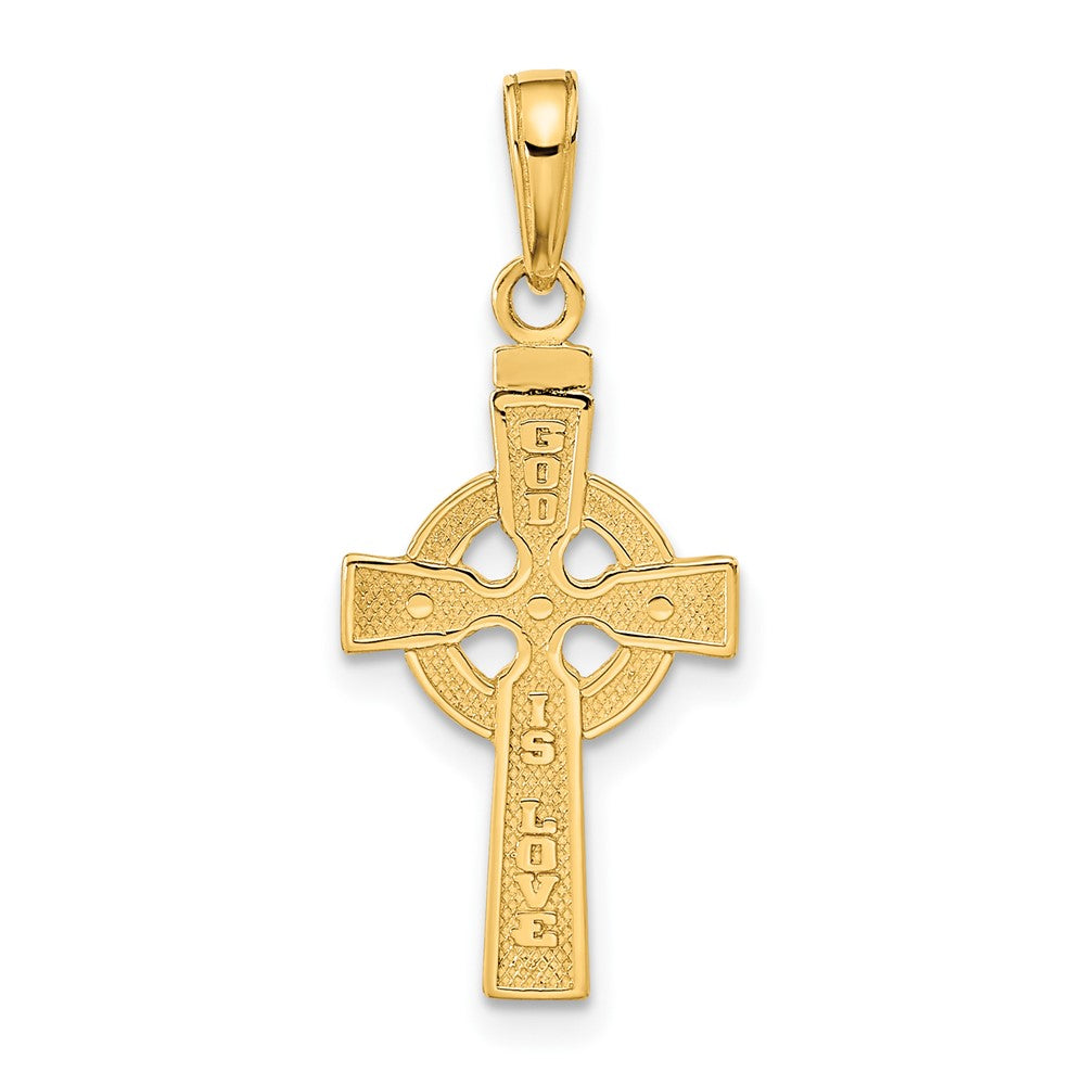 14K Gelbgold Wendbar God Is Liebe Keltisch Kreuz Anhänger