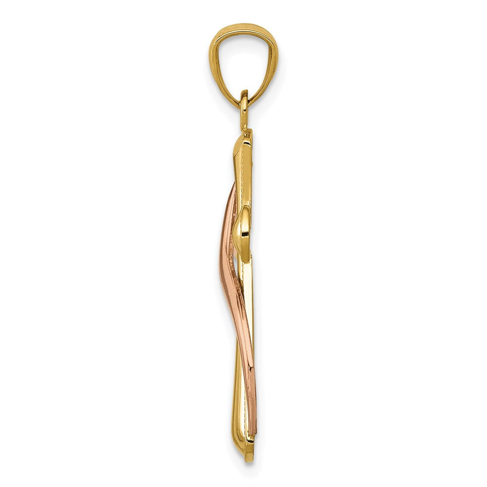 14K Bicolor Poliert Kreuz mit Drape Anhänger