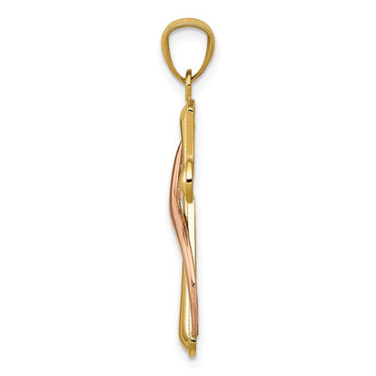 14K Bicolor Poliert Kreuz mit Drape Anhänger