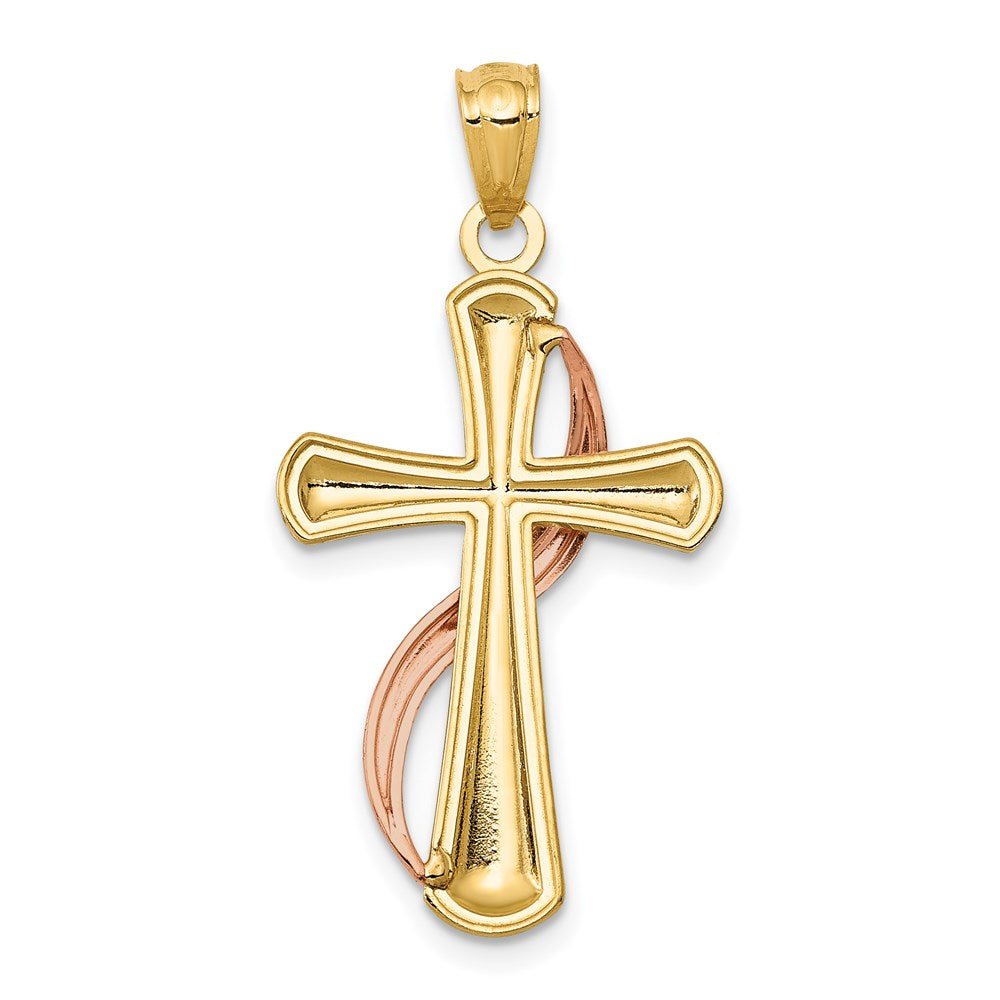 14K Bicolor Poliert Kreuz mit Drape Anhänger