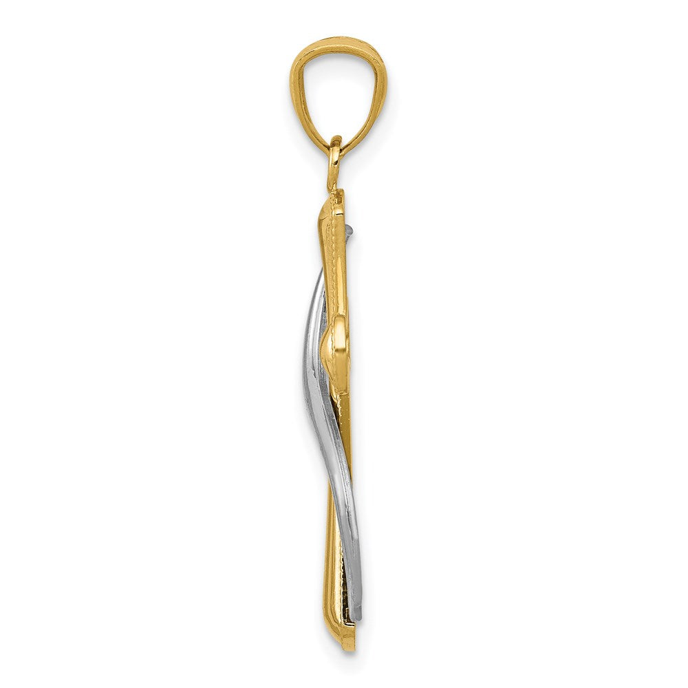 14K Bicolor Poliert Kreuz mit Drape Anhänger