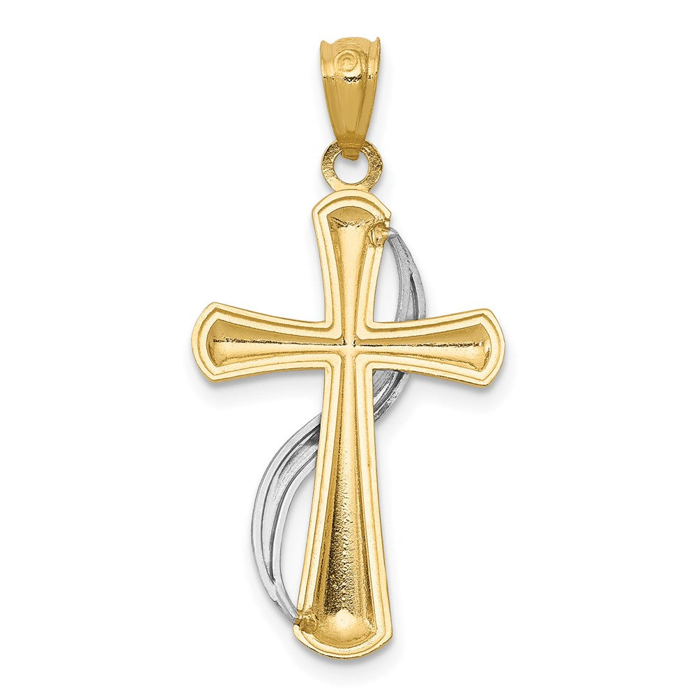14K Bicolor Poliert Kreuz mit Drape Anhänger