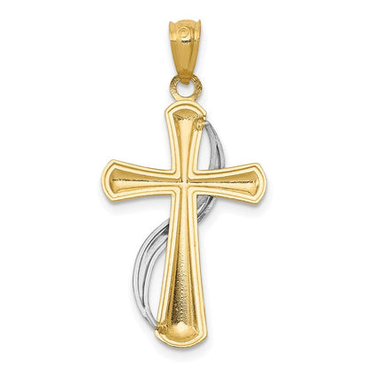14K Bicolor Poliert Kreuz mit Drape Anhänger