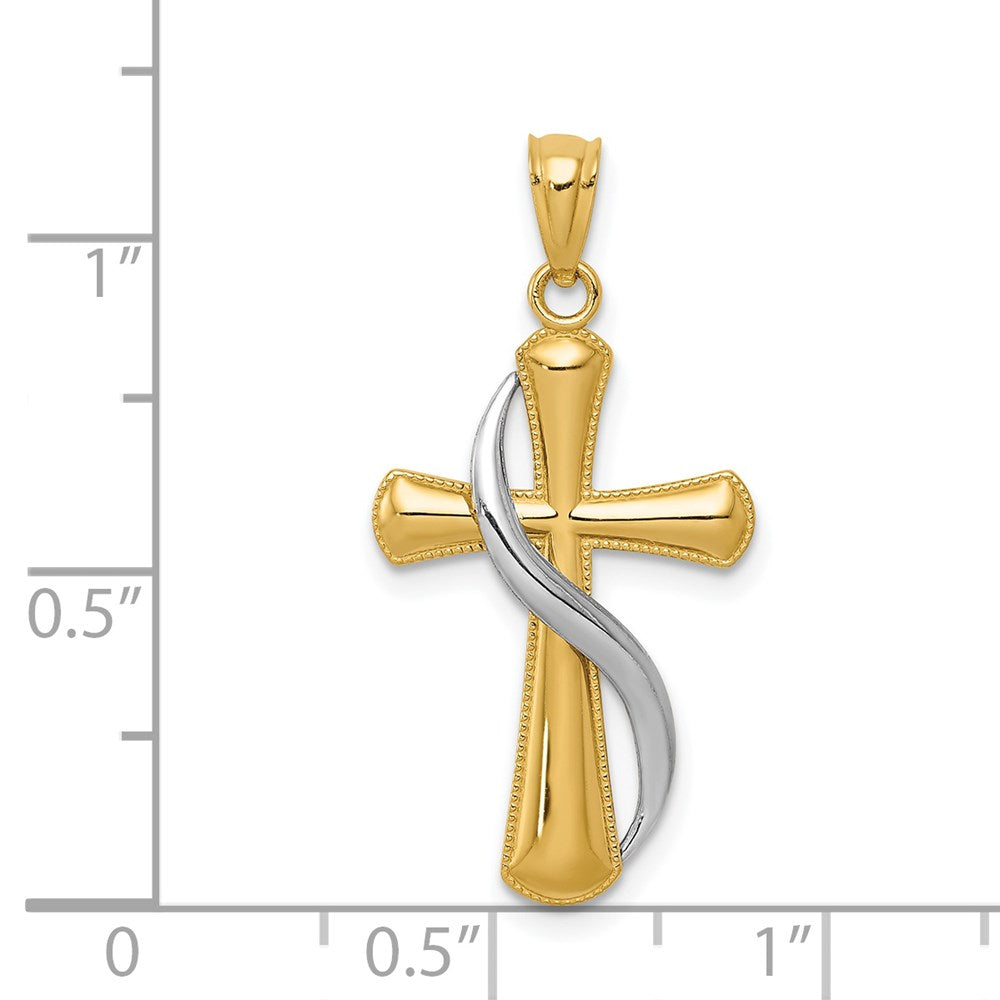 14K Bicolor Poliert Kreuz mit Drape Anhänger