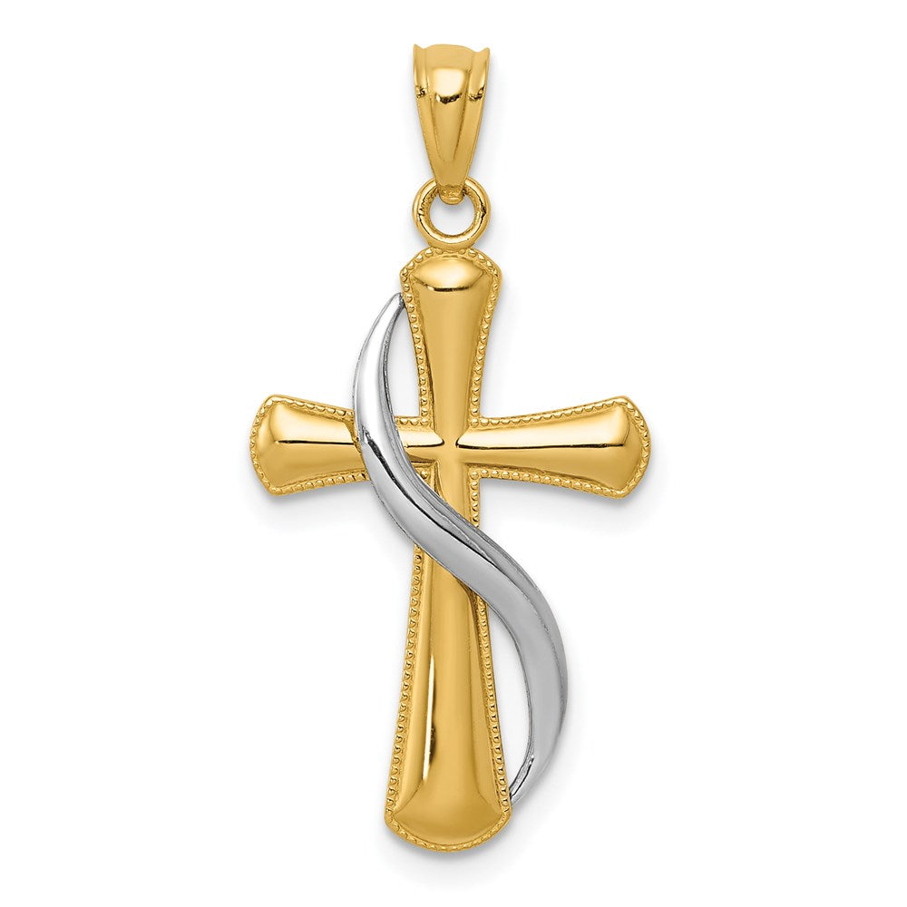 14K Bicolor Poliert Kreuz mit Drape Anhänger