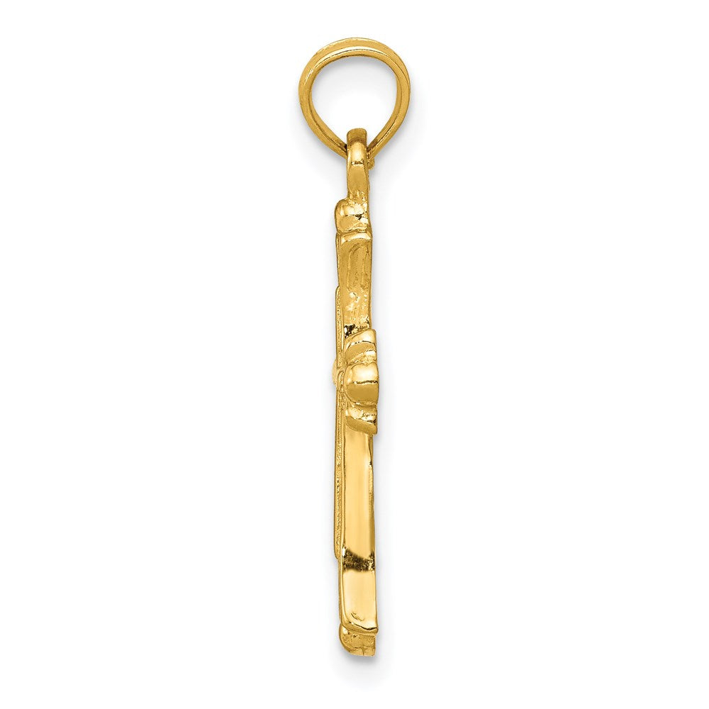 14K Gelbgold Kreuz-Charm mit Knospenenden