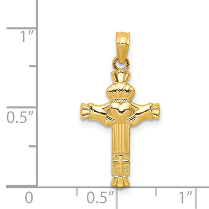 14K Gelbgold Claddagh Kreuz Charm