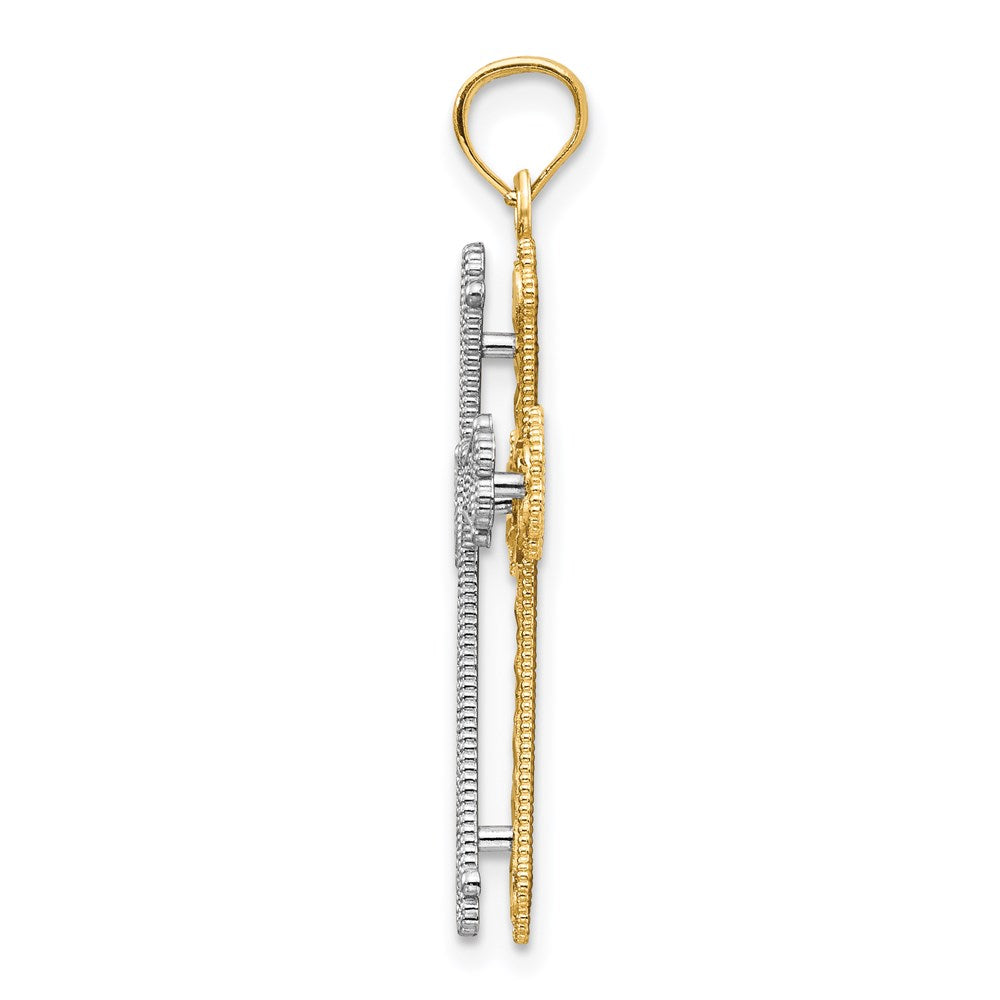 14K Bicolor-Gold Herzen-Kreuz-Anhänger