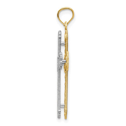 14K Bicolor-Gold Herzen-Kreuz-Anhänger