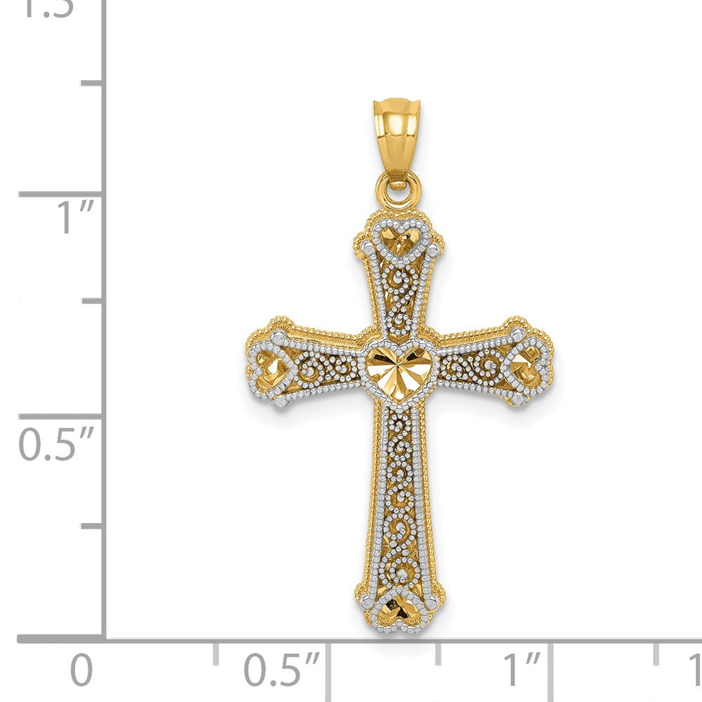 14K Bicolor-Gold Herzen-Kreuz-Anhänger