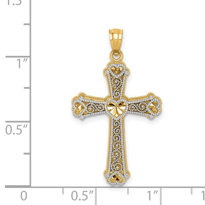 14K Bicolor-Gold Herzen-Kreuz-Anhänger