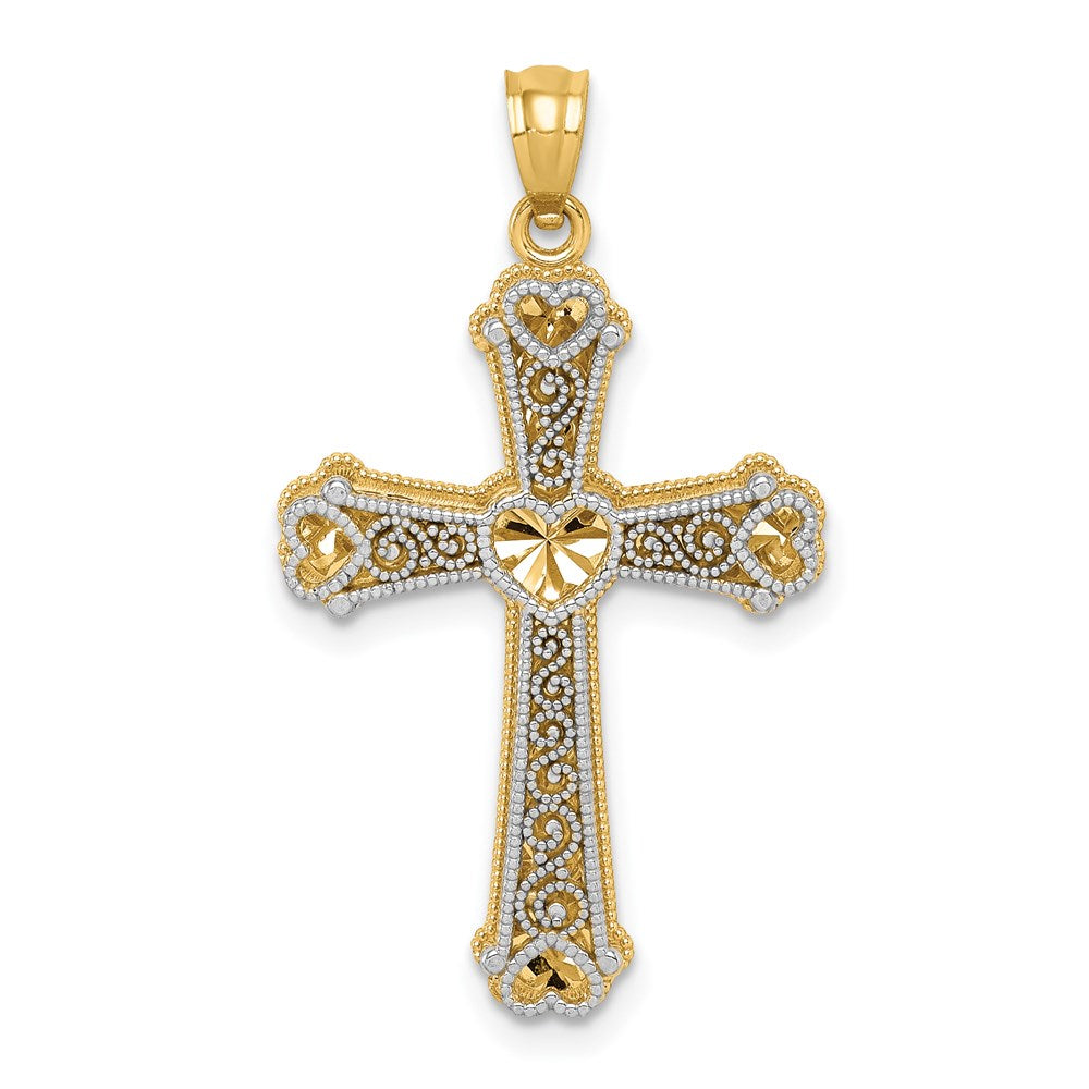 14K Bicolor-Gold Herzen-Kreuz-Anhänger
