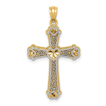 14K Bicolor-Gold Herzen-Kreuz-Anhänger