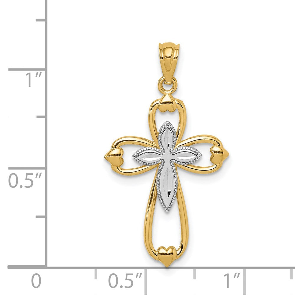 14K Gelb & Rhodium mit Rhodium Diamantiert Kreuz Anhänger