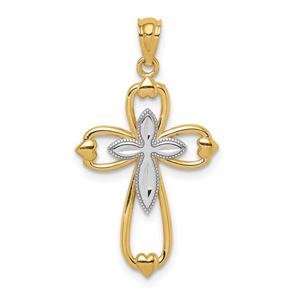 14K Gelb & Rhodium mit Rhodium Diamantiert Kreuz Anhänger