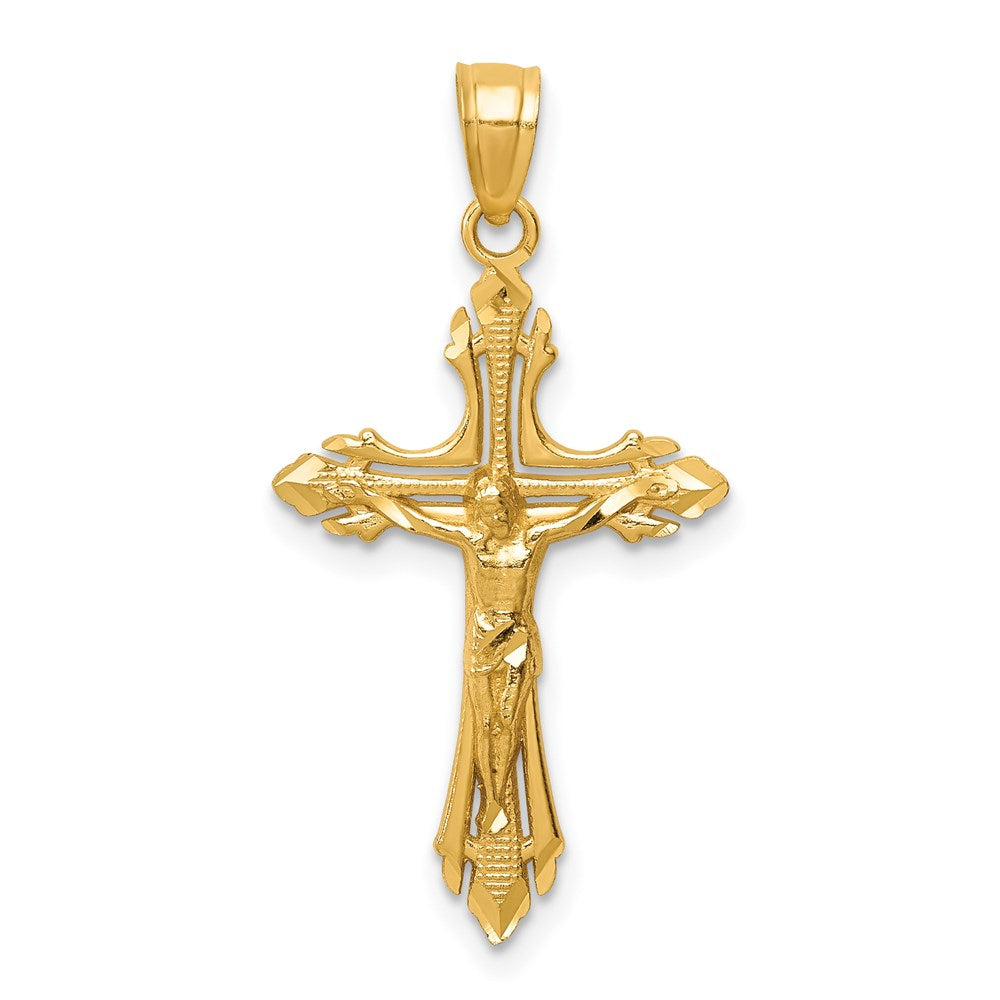14K Gelbgold Diamantiert Kruzifix Anhänger