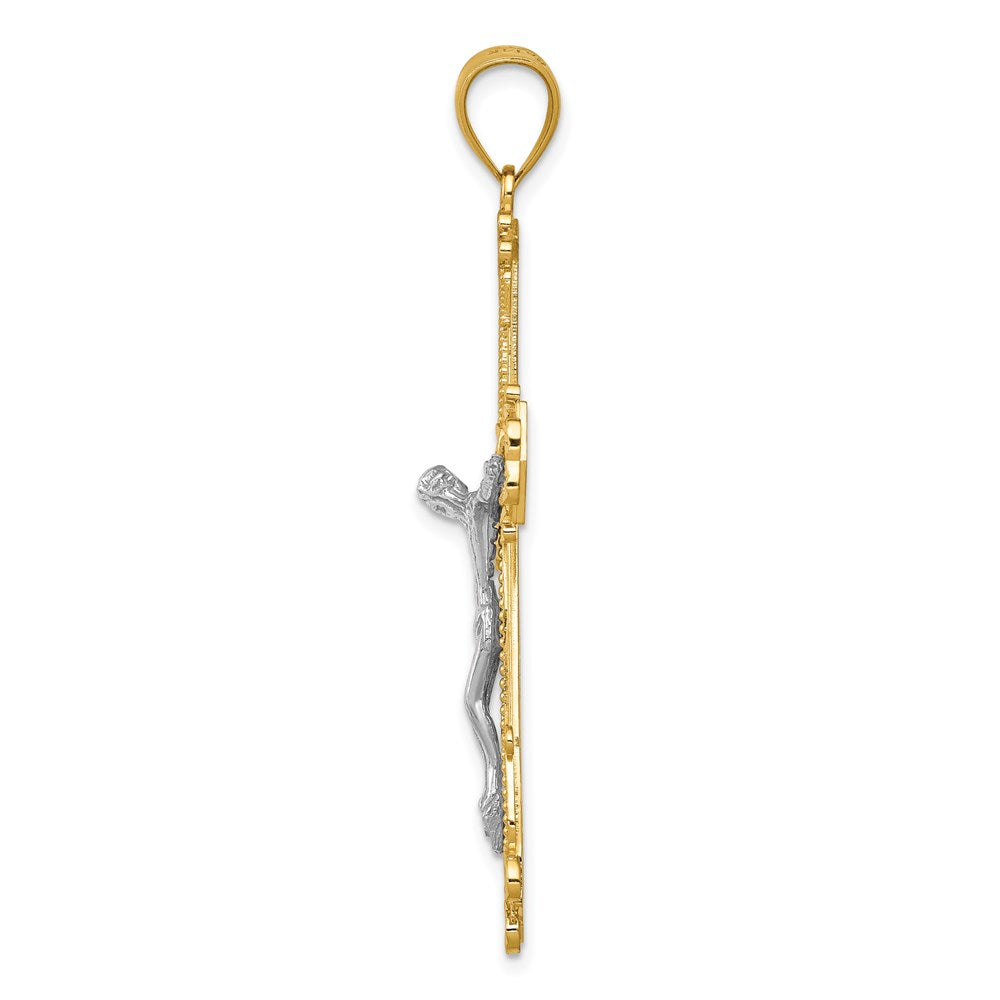 14K Bicolor Gold Diamantgeschliffener Kruzifix-Anhänger