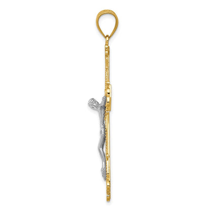 14K Bicolor Gold Diamantgeschliffener Kruzifix-Anhänger