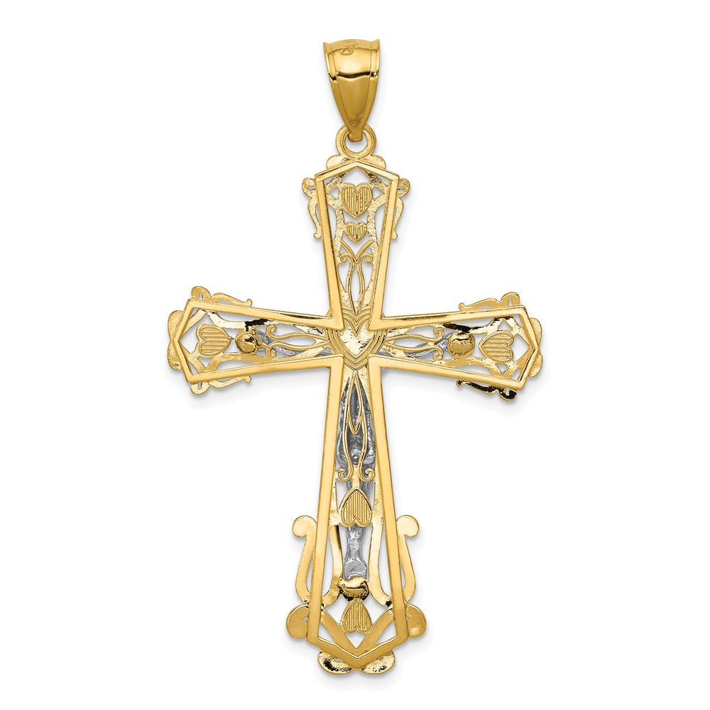 14K Bicolor Gold Diamantgeschliffener Kruzifix-Anhänger