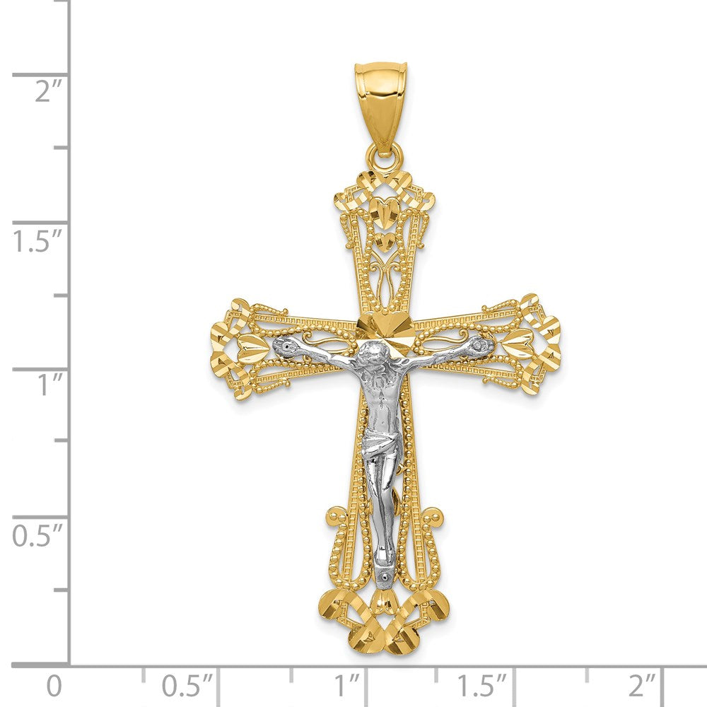 14K Bicolor Gold Diamantgeschliffener Kruzifix-Anhänger