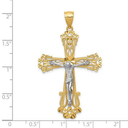 14K Bicolor Gold Diamantgeschliffener Kruzifix-Anhänger