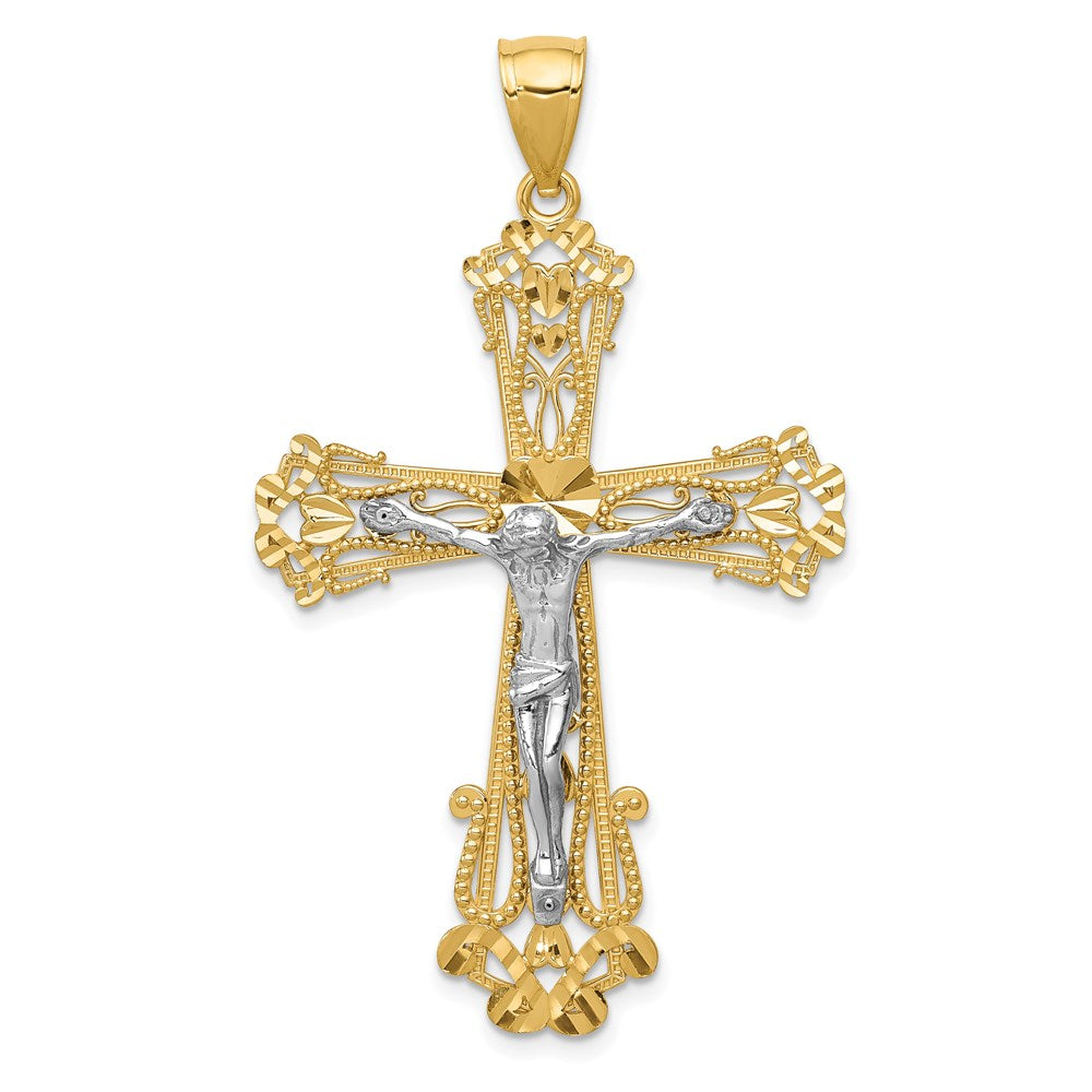 14K Bicolor Gold Diamantgeschliffener Kruzifix-Anhänger