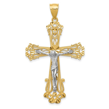 14K Bicolor Gold Diamantgeschliffener Kruzifix-Anhänger