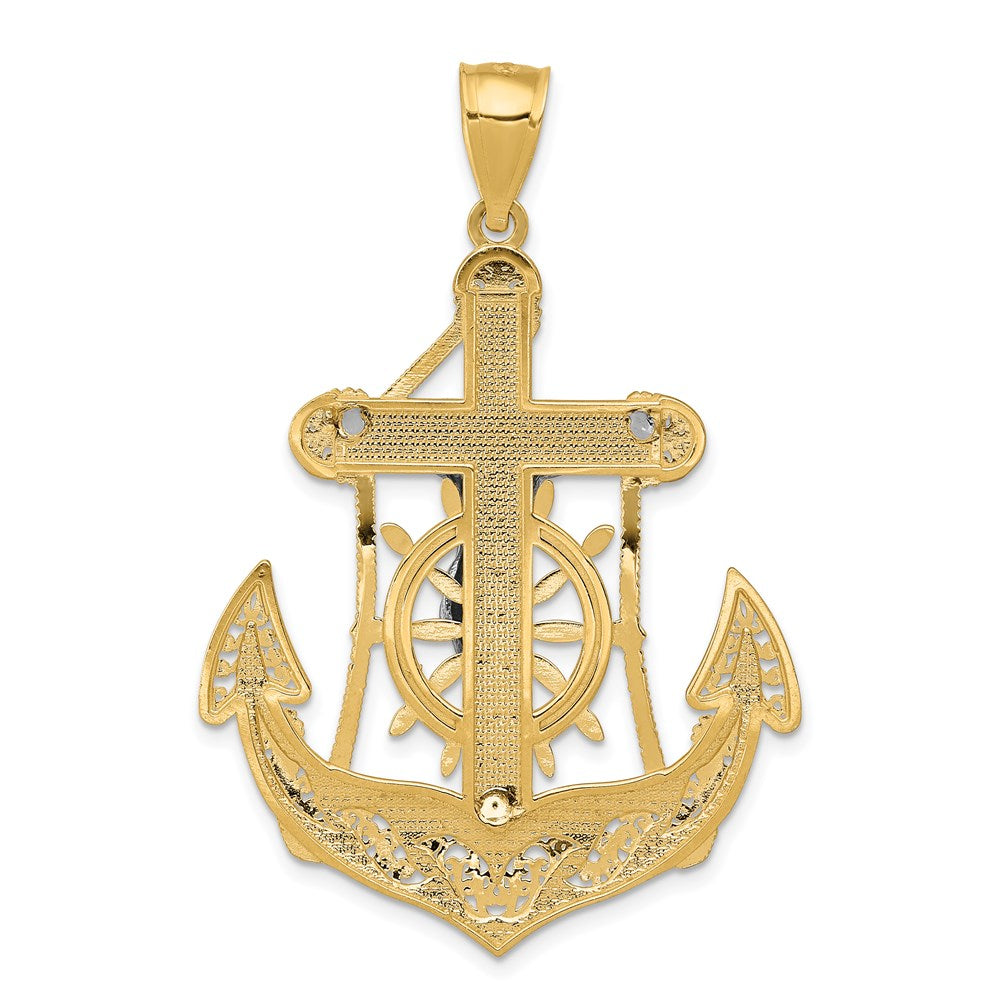14K Bicolor-Gold Mariner-Kreuz-Anhänger