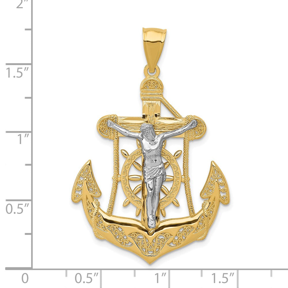 14K Bicolor-Gold Mariner-Kreuz-Anhänger