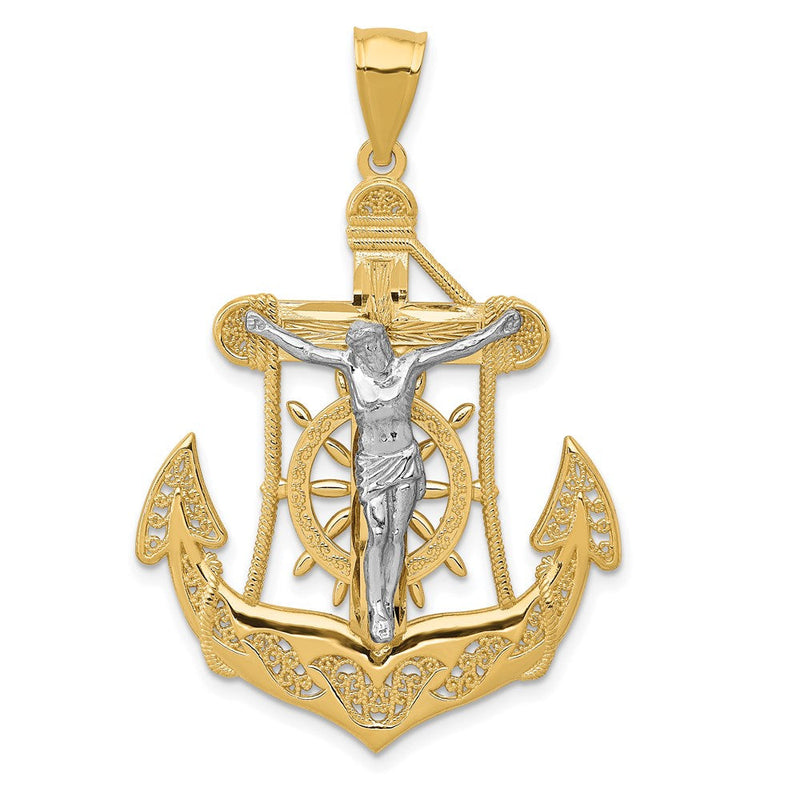 14K Bicolor-Gold Mariner-Kreuz-Anhänger