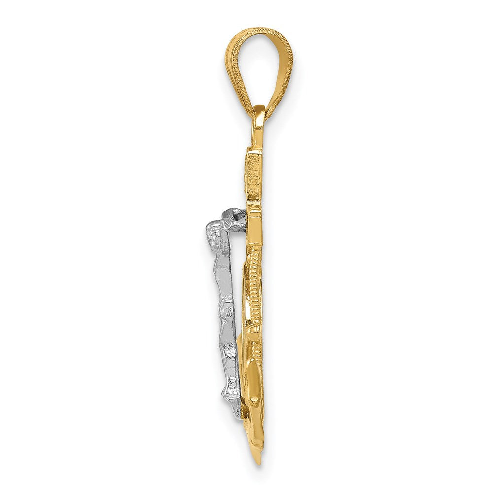 14 Karat Tricolor-Gold Anhänger diamantgeschliffenes Mariner-Kreuz mit Textur